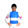 BLUE, WHITE DOUBLE BANDS, WHITE SLEEVES, HOT PINK ARMBANDS, Black cap