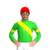 LIME GREEN, YELLOW RIGHT SASH, ARMBAND, Red cap