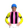 HOT PINK, BLACK STRIPES, YELLOW SLEEVES, BLACK DOUBLE ARMBAND, Blue cap