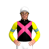 BLACK, PINK CROSSED SASHES, YELLOW SLEEVES, BLUE DOUBLE ARMBANDS, White cap