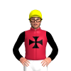 CARDINAL, BLACK MALTESE CROSS, BLACK SLEEVES, YELLOW CAP.
