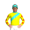 YELLOW, TURQUOISE SASH AND COLLAR, YELLOW SLEEVES, RED STARS, TURQUOISE CAP, RED STARS CAP