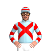 LIGHT BLUE, RED CROSSED SASHES, HOOPS SLEEVES, HOOPS CAP