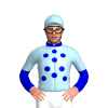 LIGHT BLUE, MEDIUM BLUE SPOTS,COLLAR,MEDIUM BLUE SLEEVES, LIGHT BLUE HALVED, CAP