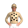 TAN , BLACK SPOTS, TAN CAP, BLACK SPOTS, GREY POM POM