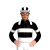 BLACK, WHITE EPAULETTES, WHITE BAND, BLACK SLEEVES, WHITE ARMBANDS, WHITE CAP, BLACK STRIPES