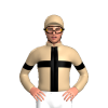 TAN,BLACK CROSS,TAN SLEEVES,BLACK ARM BAND,TAN CAP,BLACK DIAMOND 