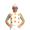 WHITE, ORANGE STARS, SKY BLUE SLEEVES, ORANGE STRIPES, WHITE CAP, ORANGE STARS