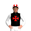 BLACK, RED MALTESE CROSS, WHITE SLEEVES, WHITE CAP, RED STRIPES, BLACK PEAK