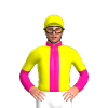 YELLOW, DEEP PINK STRIPE, COLLAR, DEEP PINK SLEEVES, YELLOW HALVED