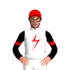 White, Red Lightning Bolt, Black Sleeves, Red Armbands And Cap