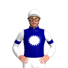 Navy Blue, White Sun Logo And Sleeves, Navy Blue Armbands, White Cap