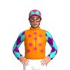 Orange, Cerise Spots, Purple Sleeves With Turquoise Diamonds, Cerise Cap With Turquoise Diamonds