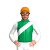 Emerald Green, White Sash And Sleeves, Orange Cap