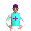 Turquoise, Purple Fleur De Lys, White Sleeves, Purple Cap