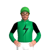 Emerald Green, Black Lightning Bolt, Halved Sleeves, Green Cap, Black Lightning Bolt