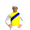 Yellow, Dark Blue Sash, White Sleeves And Cap