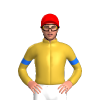 Gold, Blue Armbands, Red Cap