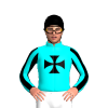 Aqua, Black Maltese Cross, Diagonal Striped Sleeves, Black Cap
