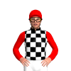 Black And White Checks, Red Sleeves And Cap
