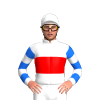 White, Red Band, White And Blue Hooped Sleeves, White Cap