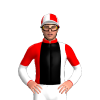 Red, White And Black Vertical Thirds, Black Saint, White And Red Halved Sleeves, Quartered Cap