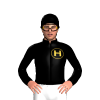 Black, Gold H Inside Circle, Black Sleeves And Cap