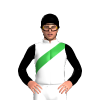 White, Green Sash, Black Sleeves And Cap
