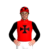 Red, Black Maltese Cross And Sleeves, Check Cap
