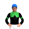 GREEN, BLACK HALVED, BLACK DIAMOND BAND, BLACK SLEEVES, GREEN ARMBAND, COLLAR, Blue cap