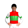 RED, GREEN BAND, WHITE SLEEVES, GREEN ARMBANDS, Black cap