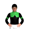 GREEN, BLACK HALVED, BLACK DIAMOND BAND, BLACK SLEEVES, GREEN ARMBAND, COLLAR, Black cap
