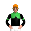GREEN, BLACK HALVED, BLACK DIAMOND BAND, BLACK SLEEVES, GREEN ARMBAND, COLLAR, Orange cap