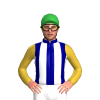 NAVY, WHITE STRIPES, GOLD SLEEVES, Green cap
