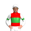 RED, GREEN BAND, WHITE SLEEVES, GREEN ARMBANDS, White cap