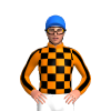 ORANGE, BLACK CHECKS, ORANGE SLEEVES, BLACK STRIPE, Blue cap