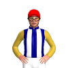 NAVY, WHITE STRIPES, GOLD SLEEVES, Red cap