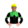 GREEN, BLACK HALVED, BLACK DIAMOND BAND, BLACK SLEEVES, GREEN ARMBAND, COLLAR, Yellow cap