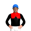RED, BLACK HALVES, BLACK DIAMOND BAND, BLACK SLEEVES, Blue cap
