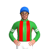 GREEN, RED STRIPES, GREEN SLEEVES, WHITE DOUBLE ARMBAND, Blue cap
