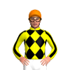 YELLOW, BLACK DIAMOND CHECK, YELLOW SLEEVES, BLACK STRIPE, YELLOW COLLAR, Orange cap