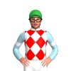 WHITE, RED DIAMOND CHECKS, LIGHT BLUE SLEEVES, WHITE ARMBANDS, Green cap