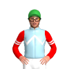 LIGHT BLUE, WHITE ZIGZAG CHEVRON,RED SLEEVES, WHITE DOUBLE ARMBANDS, Green cap