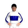 WHITE, NAVY BAND, STRIPE SLEEVES, Black cap