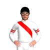 WHITE, RED RIGHT SASH, WHITE SLEEVES, RED DOUBLE ARMBAND, Black cap