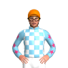 SKY BLUE, WHITE CHECKS, SKY BLUE SLEEVES, PINK STARS, Orange cap