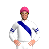 WHITE, NAVY RIGHT SASH, NAVY DOUBLE ARMBANDS, Pink cap