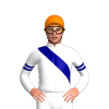WHITE, NAVY RIGHT SASH, NAVY DOUBLE ARMBANDS, Orange cap