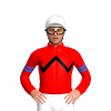 RED, BLACK ZIGZAG CHEVRON, RED SLEEVES, BLUE DOUBLE ARMBAND, White cap