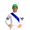 WHITE, NAVY RIGHT SASH, NAVY DOUBLE ARMBANDS, Green cap